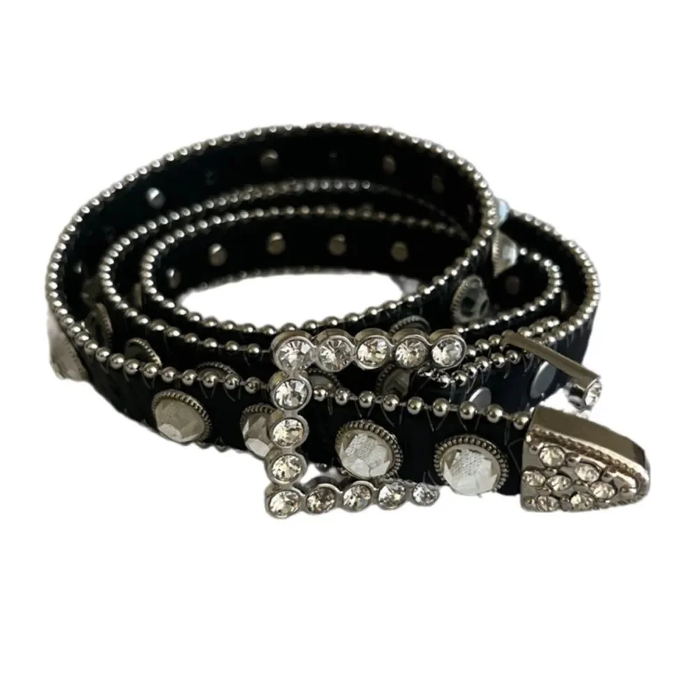 Brielle black belt with large rhinestones silver hardware SIZE M